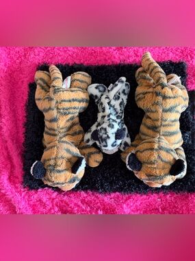 Plush Tiger & Leopard Toy Trio - Orange & Black, White & Black